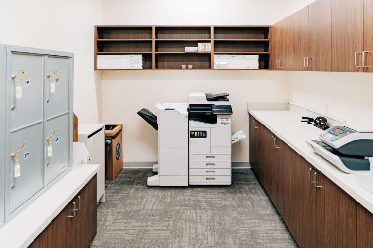 Equipped copy and print room with personalized mailing address at Lake Grove Crossing Executive Suites